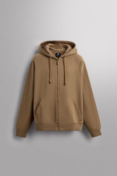 Zara HOODED ZIP-UP SWEATSHIRT - taupe brown