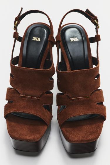 ЗАМШЕВЫЕ БОСОНОЖКИ НА ПЛАТФОРМЕ — Коричневый от Zara