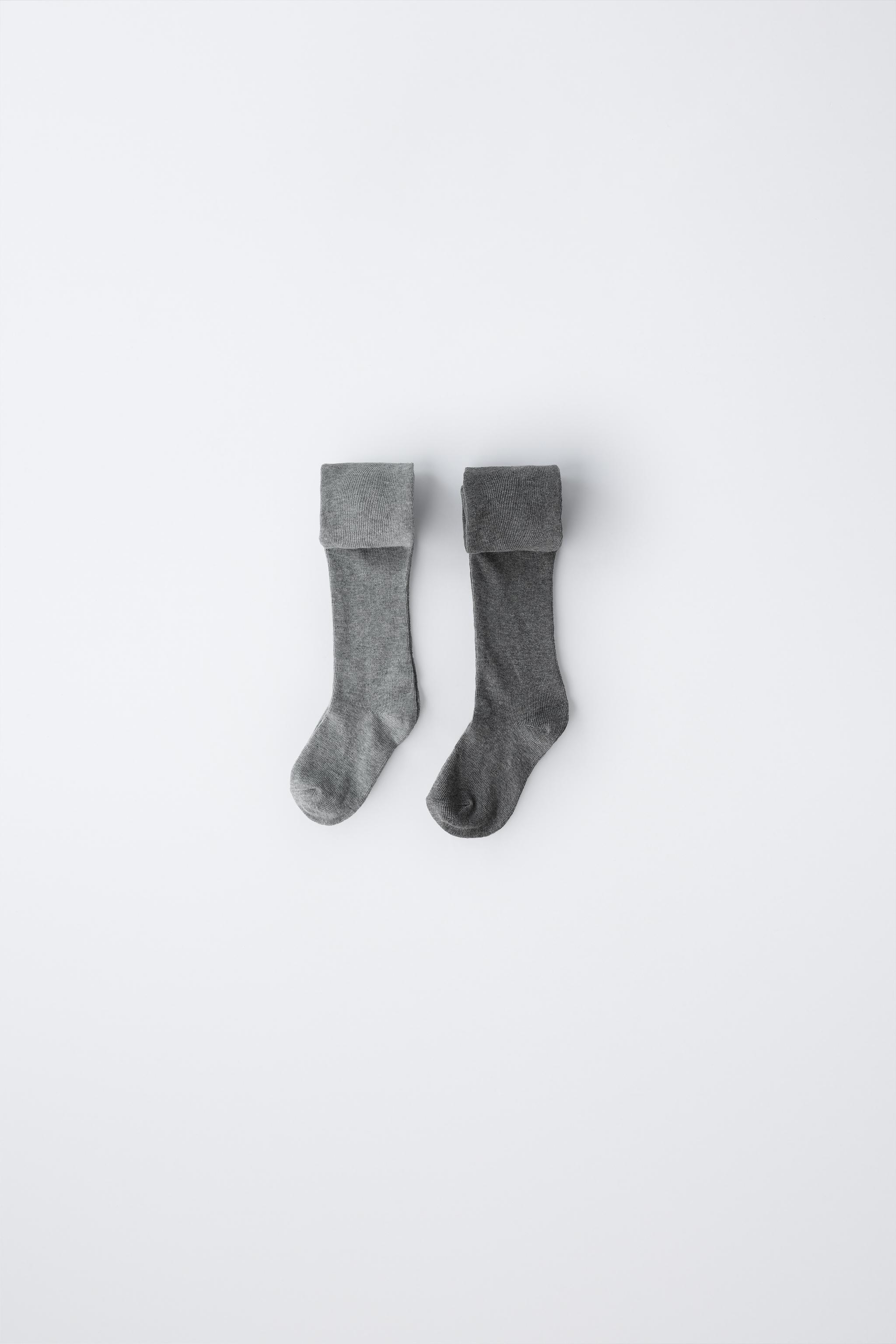 TWO-PACK SOLID TIGHTS — Gray marl