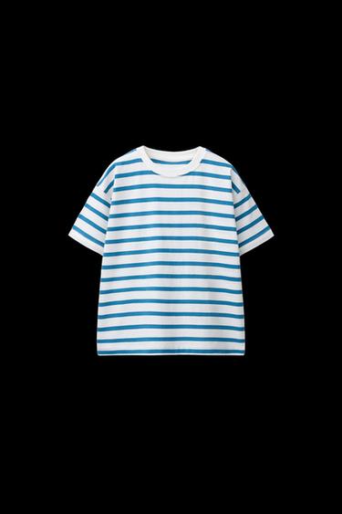 Zara STRIPE PRINT T-SHIRT - Blue - Image 0