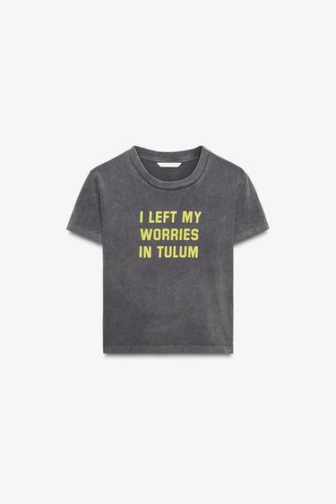 WASHED T-SHIRT WITH SLOGAN - Anthracite grey by Zara