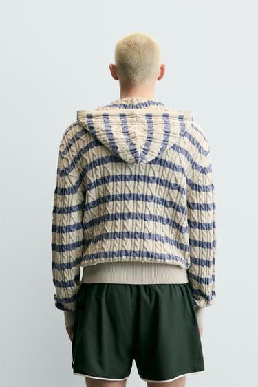 HOODED CABLE-KNIT TEXTURED CARDIGAN - Beige by Zara - Image 2
