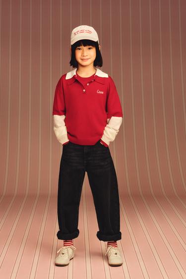 KNIT POLO SHIRT WITH DOUBLE COLLAR AND SLEEVES - Red by Zara