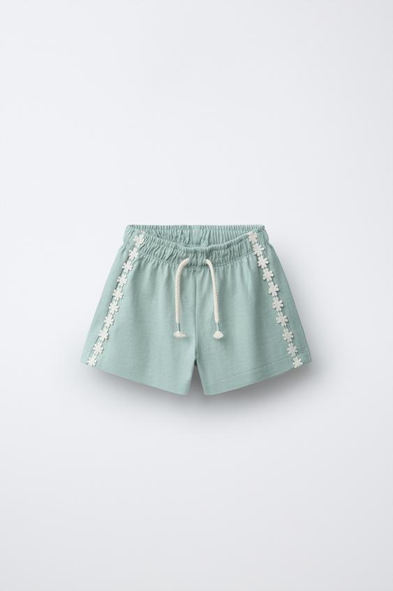 HEAVY WEIGHT FLORAL PLUSH BERMUDA SHORTS - Bluish by Zara - Image 0