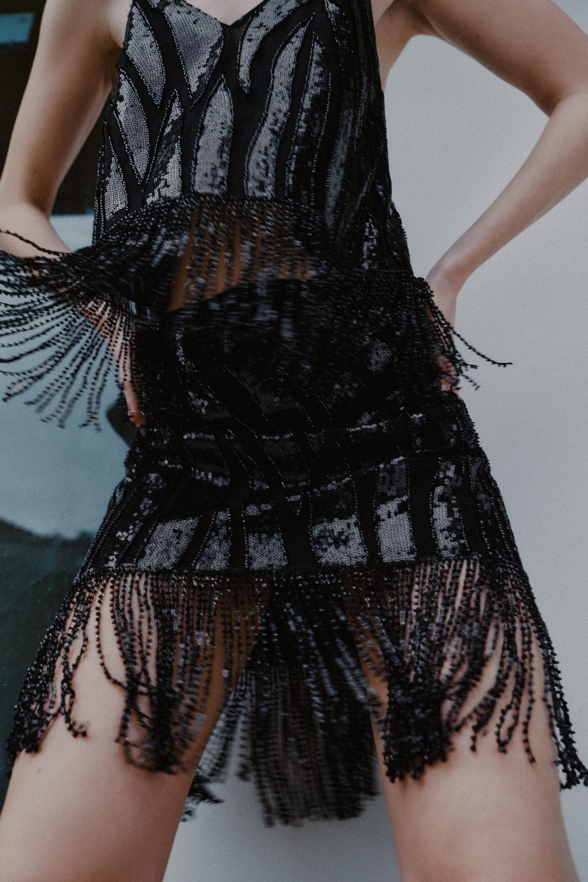 Sequin Fringed Skirt - Black