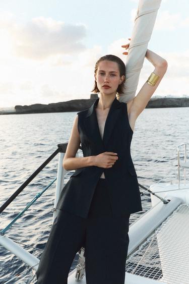 LONG LINEN BLEND WAISTCOAT - Navy blue by Zara - Image 2