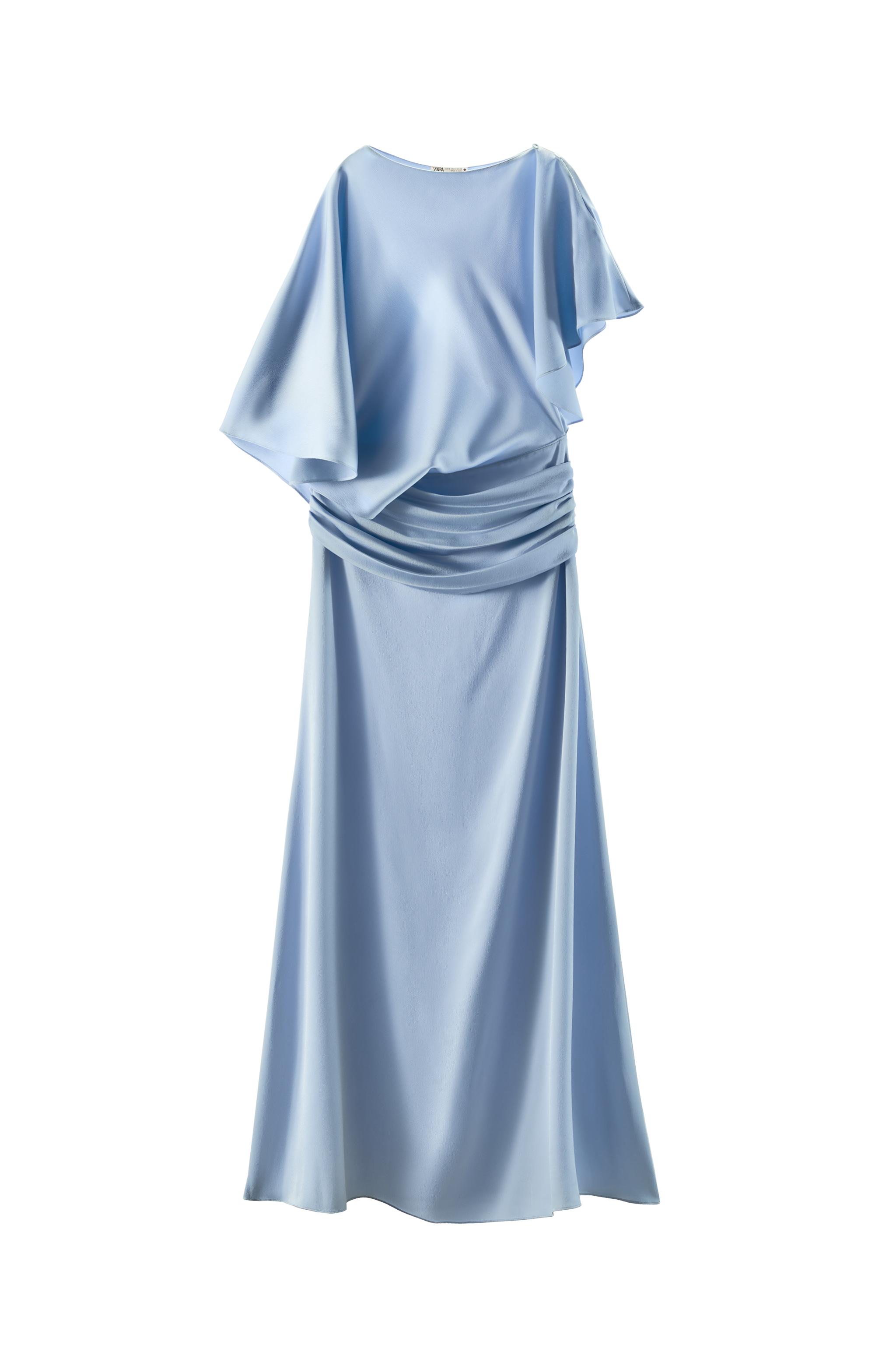 zara satin effect print cape dress ASYMMETRIC CAPE SATIN EFFECT DRESS - Light blue
