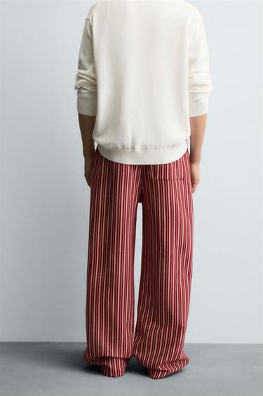 STRIPED RELAXED FIT TROUSERS - Red by Zara - Image 2