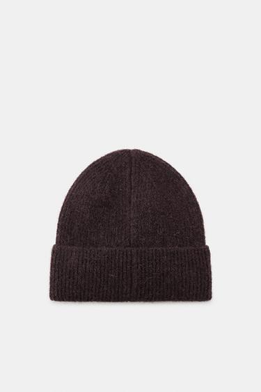 Zara PATCHED KNIT BEANIE - Brown