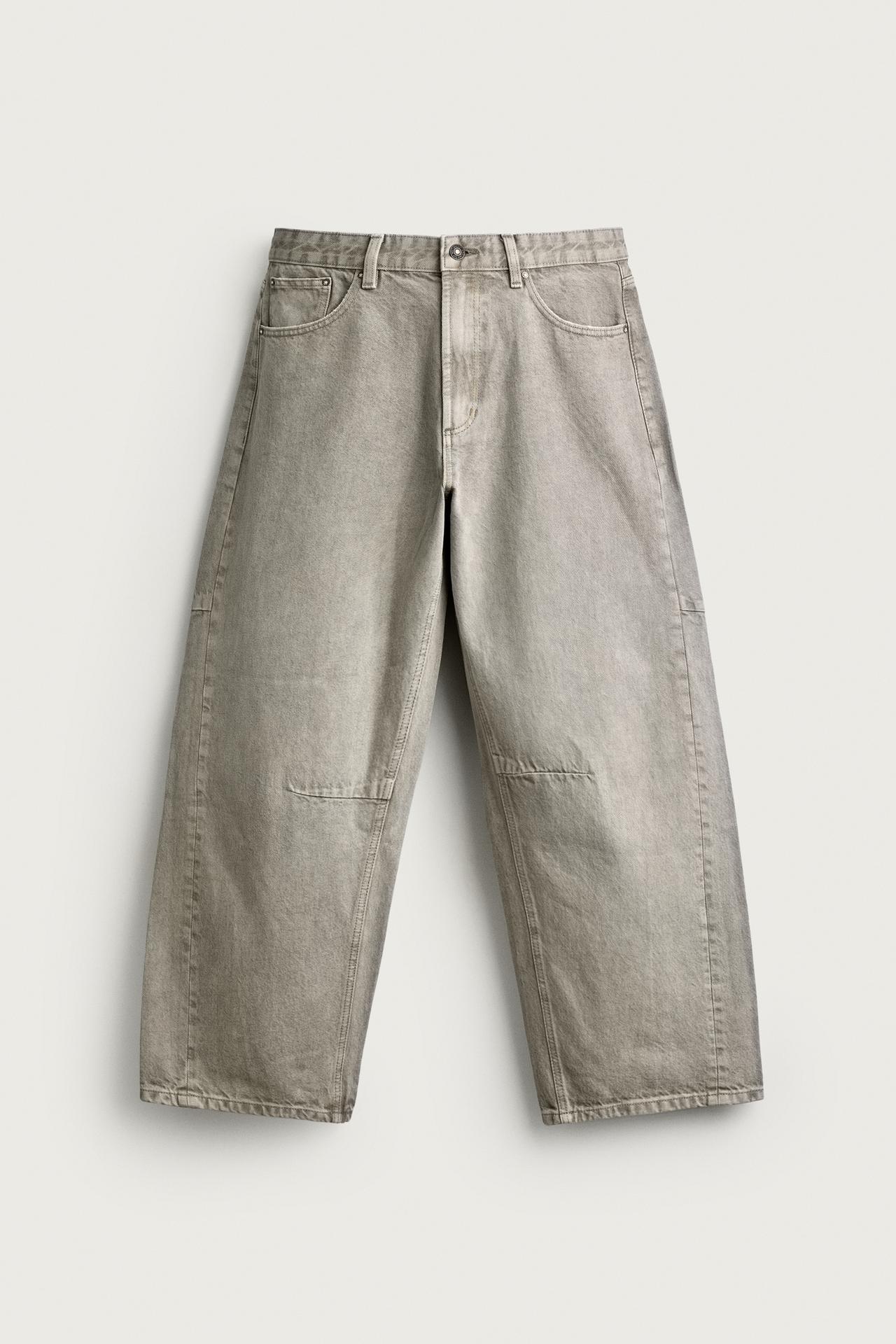 DRAWSTRING BARREL FIT PANTS — Gray marl