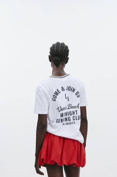 T-SHIRT BRODÉ À COL EN TRICOT - Blanc cassé de Zara - Image 3