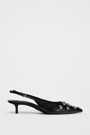 CHAUSSURES OUVERTES À L'ARRIÈRE À TALONS KITTEN HEEL AVEC CLOUS - Noir de Zara