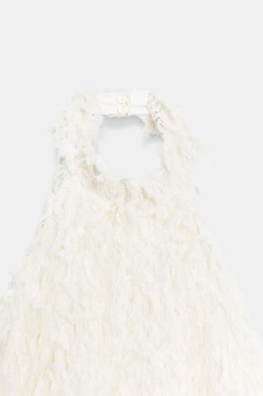 ROBE COURTE EN MAILLE À FRANGES - Écru de Zara - Image 7