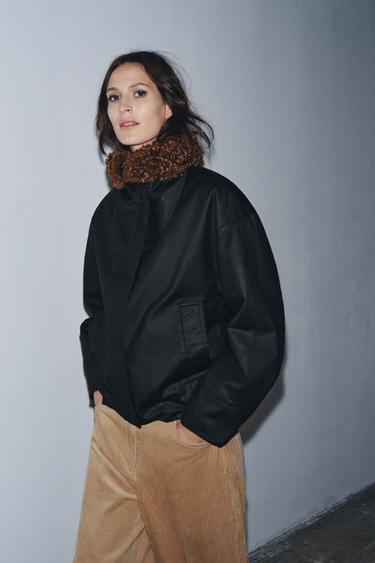 FAUX SHEARLING BOMBER JACKET ZW COLLECTION - Black by Zara - Image 7