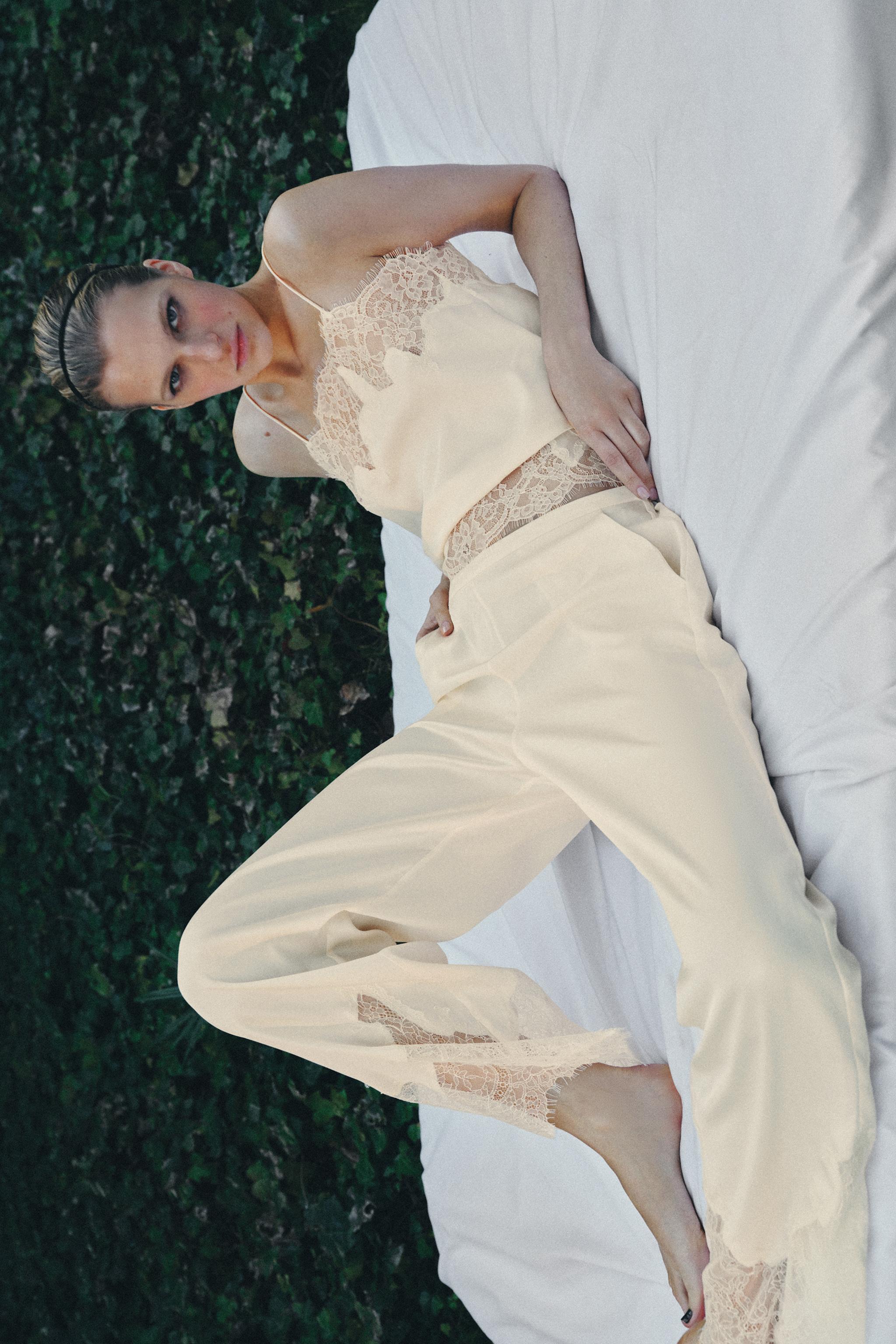 SATIN EFFECT LACE PANTS