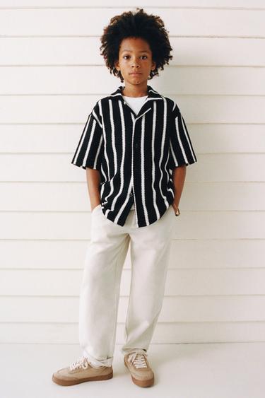 CHEMISE BOWLING TEXTURÉE À RAYURES - Écru / Noir de Zara