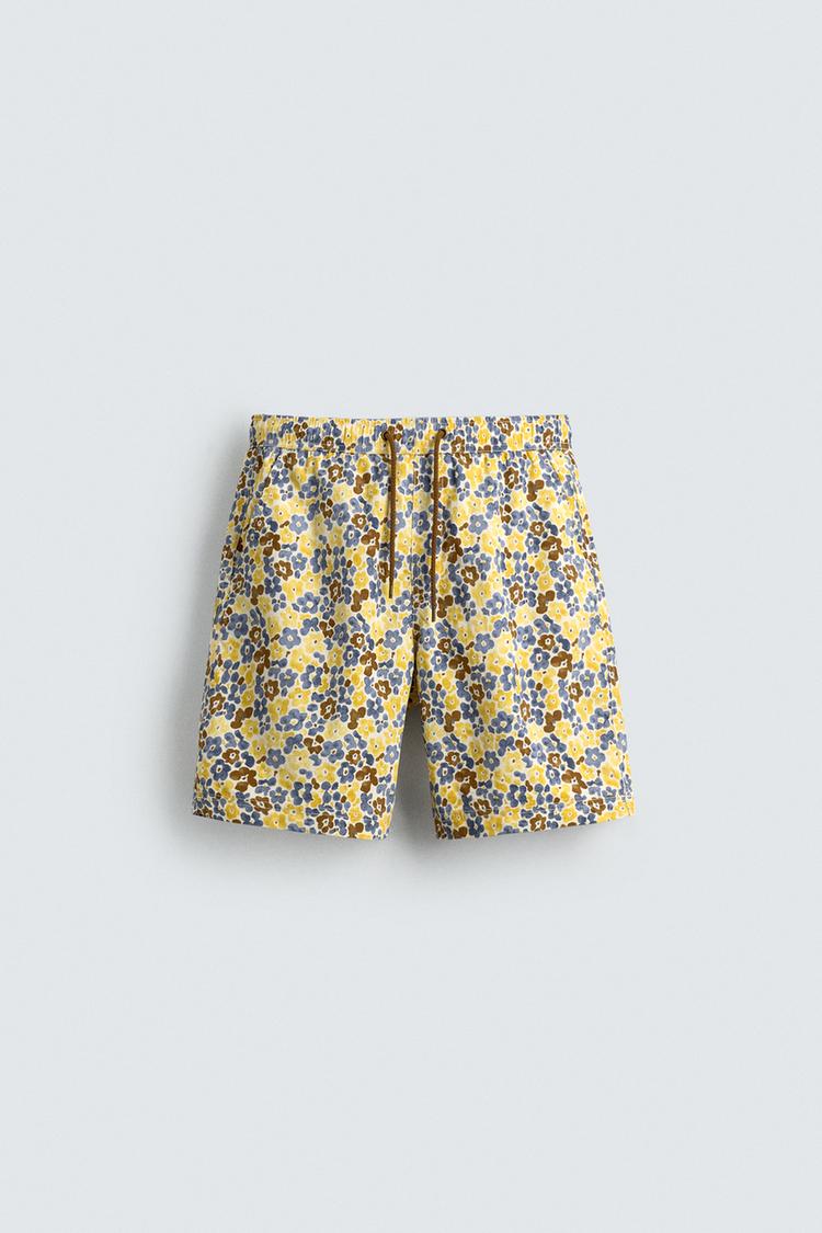 ZARA LONG FLORAL PRINT SWIMMING TRUNKS