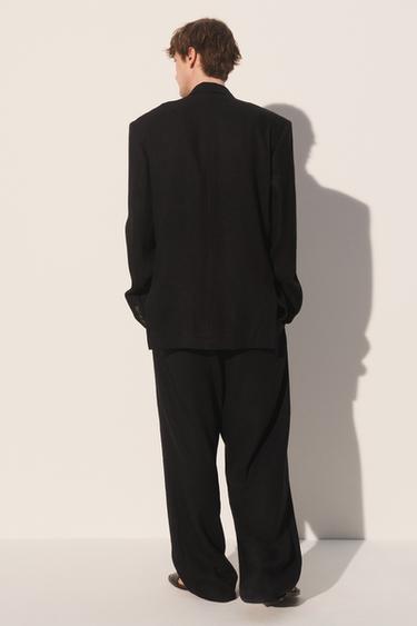VESTE DE COSTUME À BOUTONNAGE CROISÉ LIN ET LYOCELL - Noir de Zara - Image 3