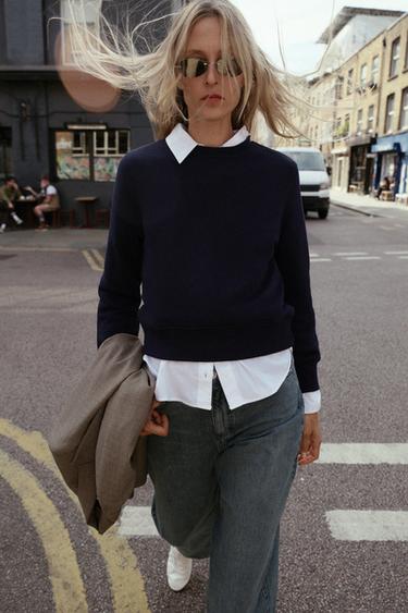 SUDADERA BÁSICA ALGODÓN - Marino de Zara