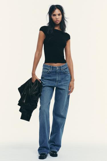 TRF WIDE-LEG HIGH-WAIST FULL-LENGTH JEANS - Blue by Zara