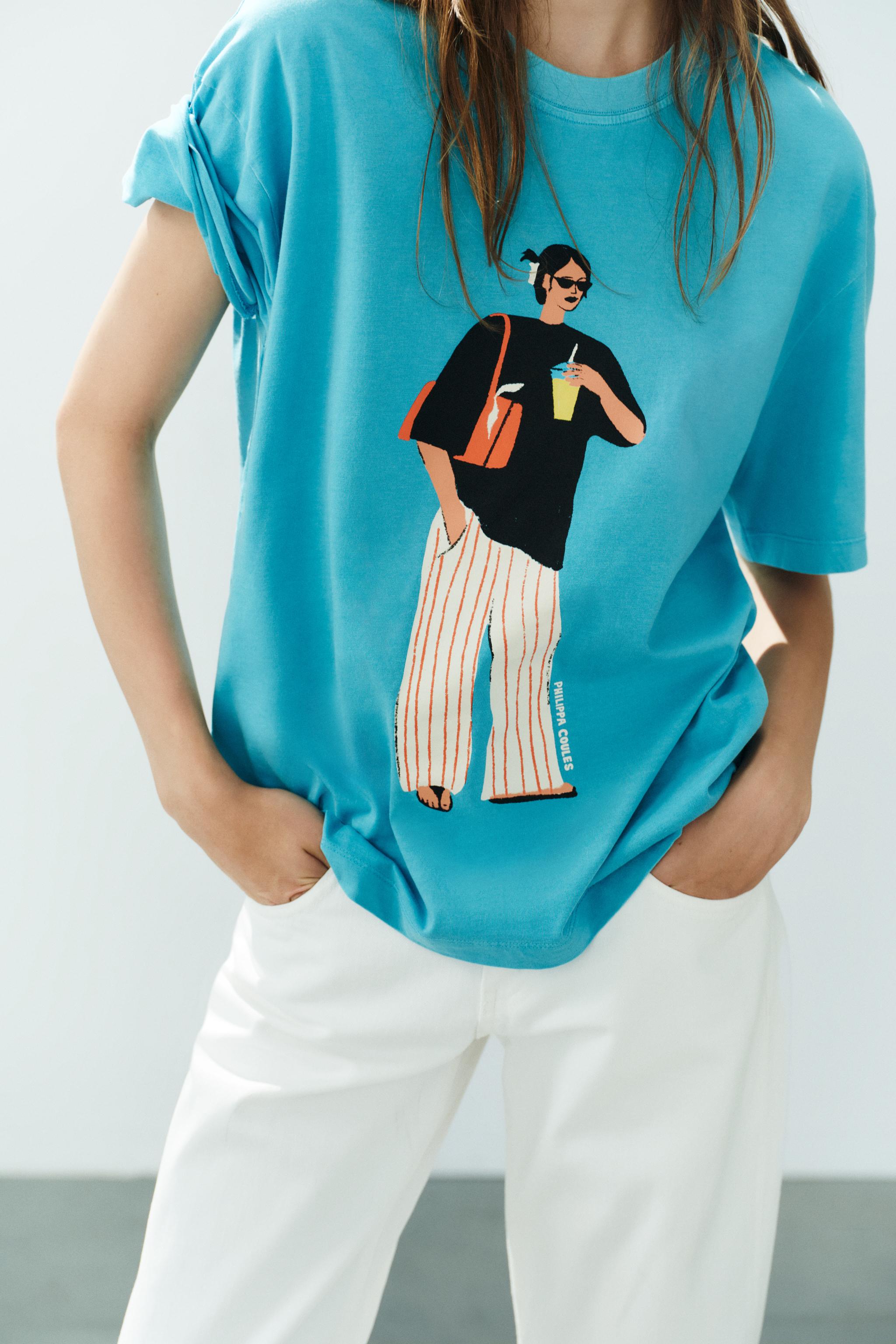 PHILIPPA COULES WASHED-EFFECT T-SHIRT — Blue