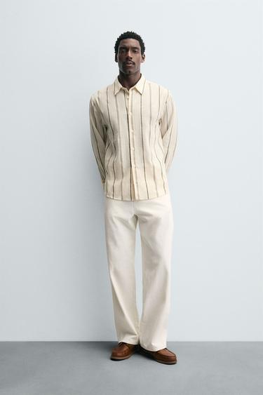 Zara STRIPED JACQUARD SHIRT - Olive green - Image 0