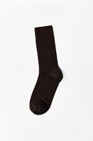 Zara WOOL BLEND RIB SOCKS - Brown