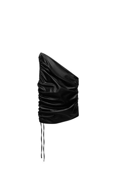 FAUX LEATHER DRAPED TOP