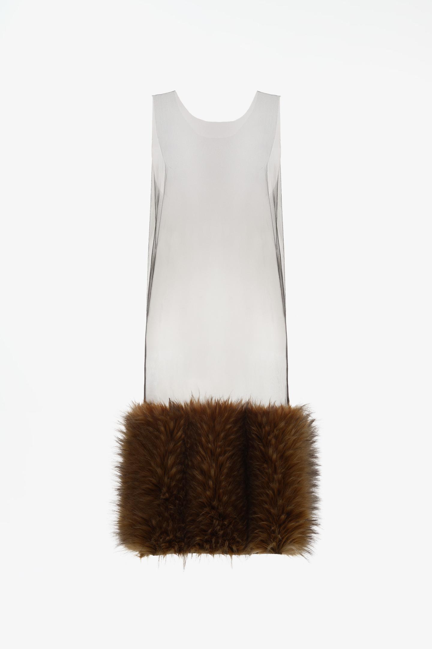 Женское платье Zara Limited Edition Tulle MIDI Dress with Faux Fur, цвет: Светлый коричневый — фото 4