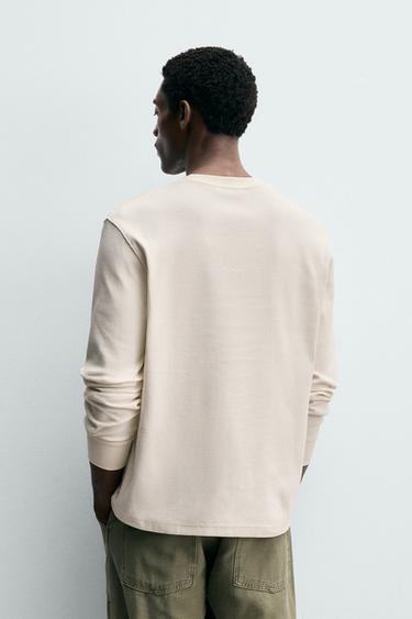 NUMBER WAFFLE-KNIT T-SHIRT - Ecru by Zara