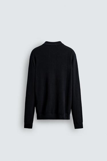 COTTON/LYOCELL KNIT POLO SHIRT - Navy blue by Zara - Image 7