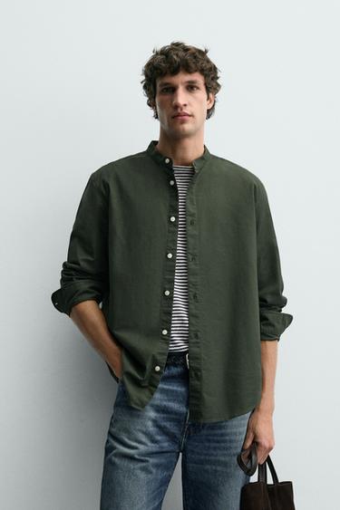 OXFORD SHIRT WITH BAND COLLAR - Khaki by Zara