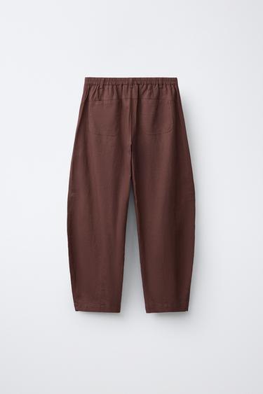 PANTALÓN BARREL CON LINO - Marrón de Zara