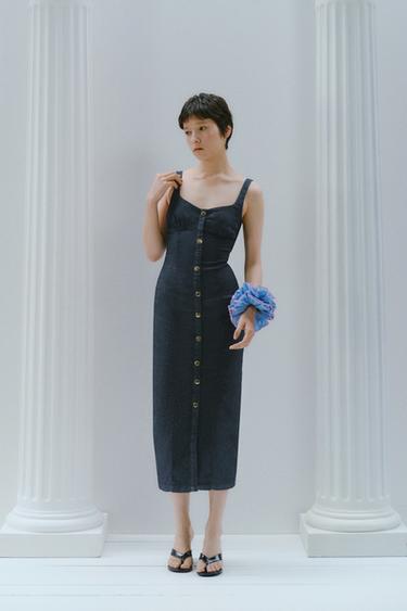 Z1975 デニムミディ丈ストラップワンピースブルーZaraのZ1975 デニムミディ丈ストラップワンピース - ブルー