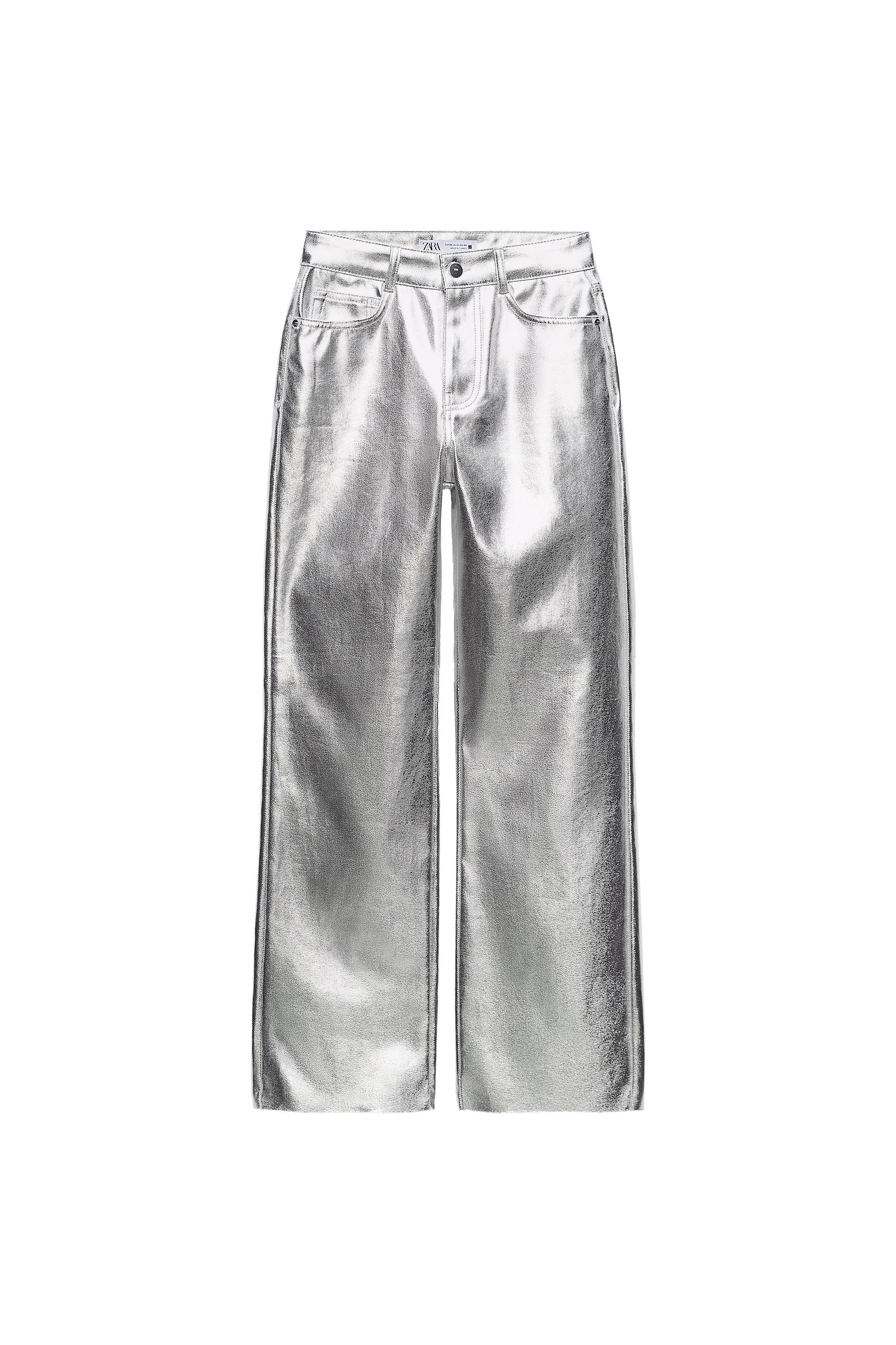 Z1975 HIGH RISE STRAIGHT CUT METALLIC JEANS SECOND HAND | Zara
