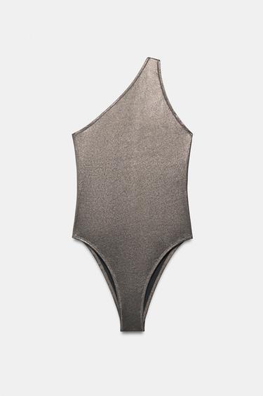 Zaras ASYMMETRISK BADDRÄKT I METALLIC - Mörk silverfärg