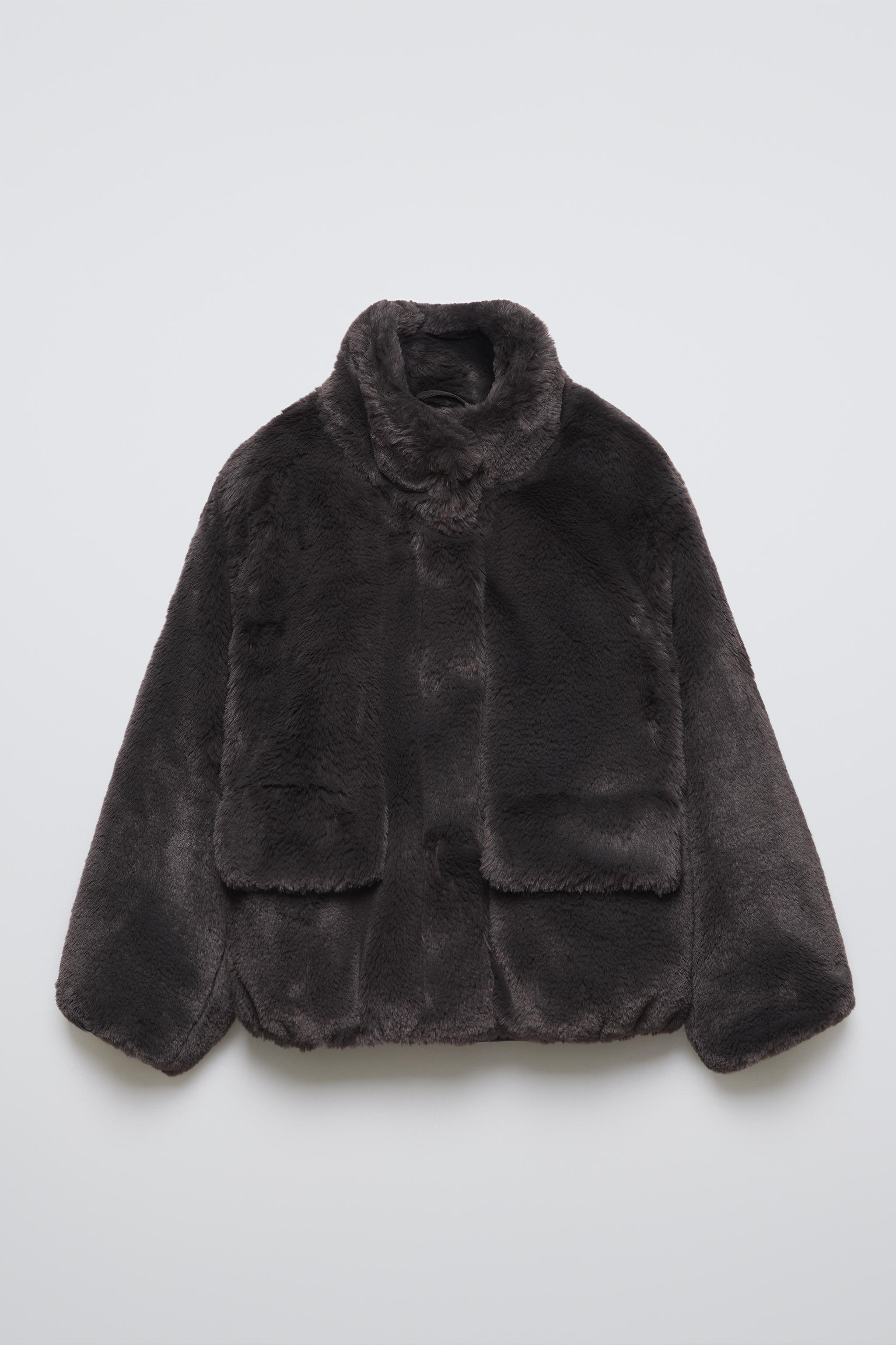 Faux fur jacket with hood zara deals