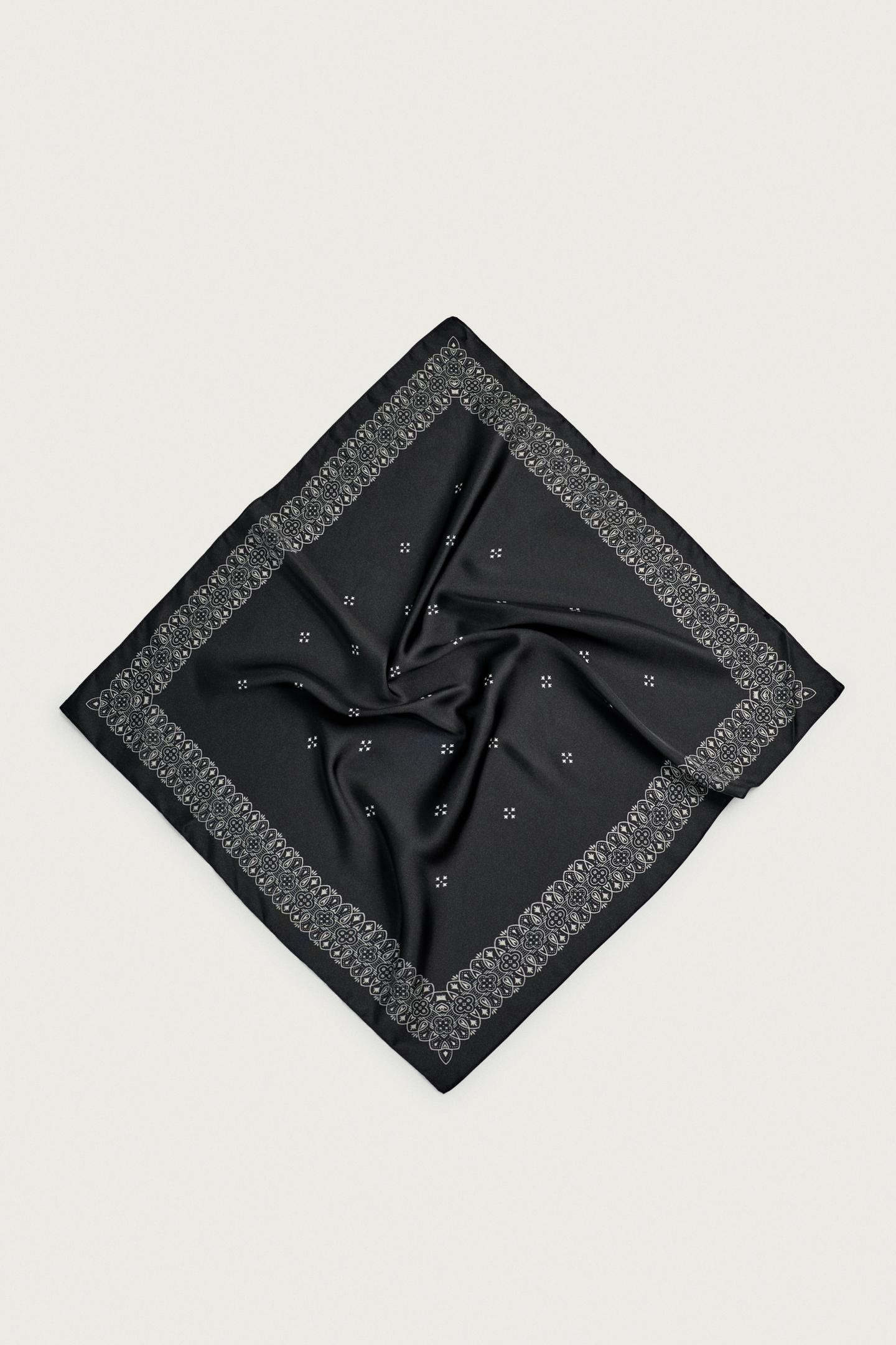 Мужские аксессуары Zara Geometric Print Satin Bandana, цвет: Чёрный — фото 4