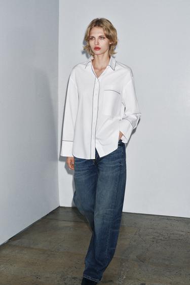 ZW COLLECTION CONTRAST POPLIN SHIRT - White by Zara - Image 0