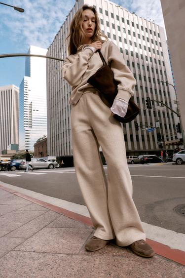 WIDE-LEG PLUSH TROUSERS - Beige marl by Zara