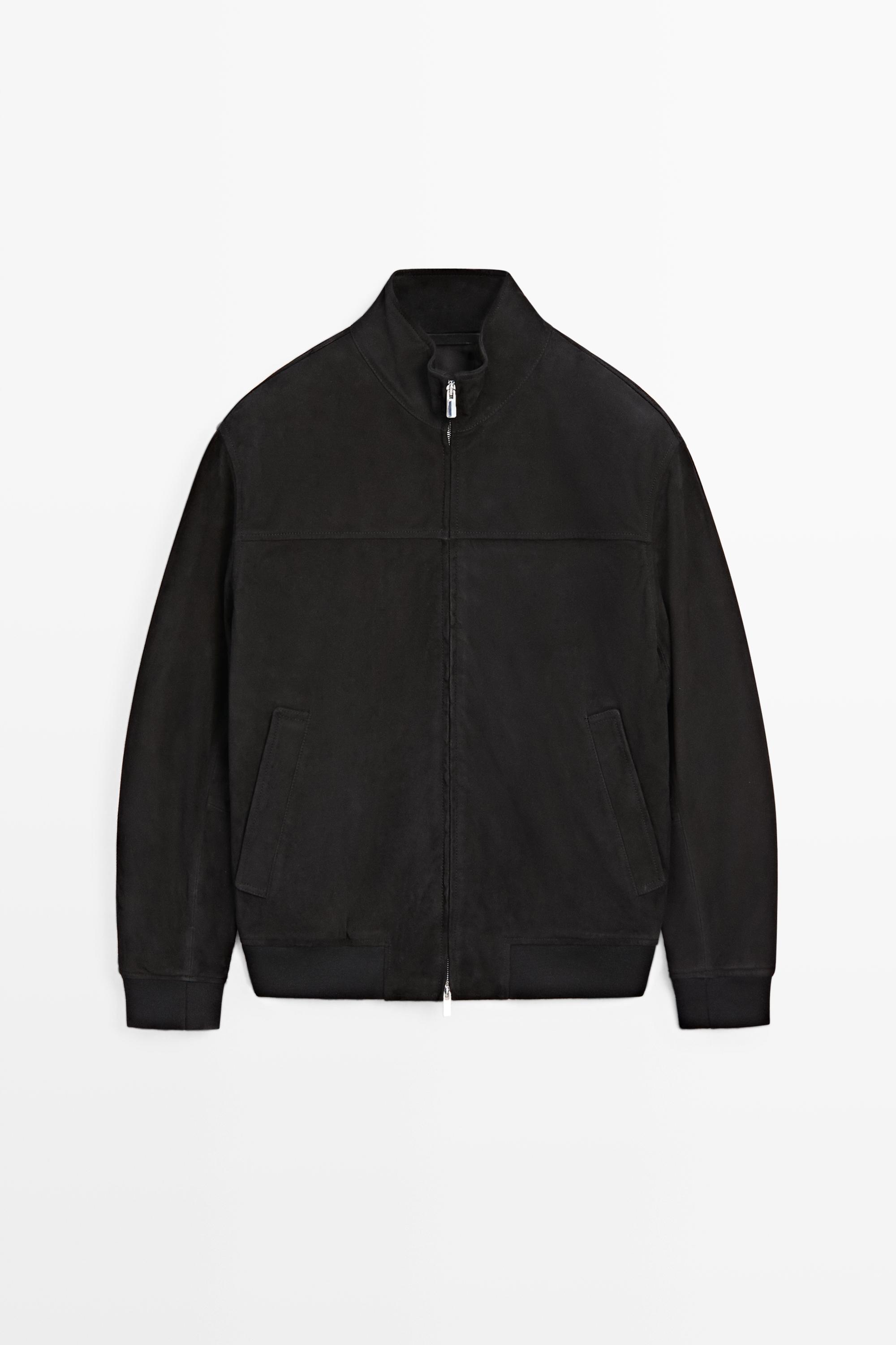 Blouson bomber en cuir effet daim