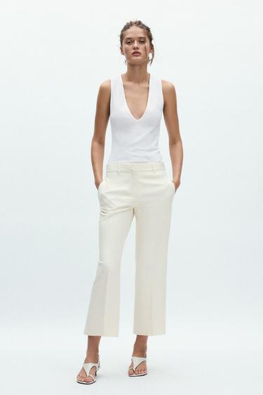 ZW COLLECTION HIGH-WAIST CROP TROUSERS - Oyster-white by Zara