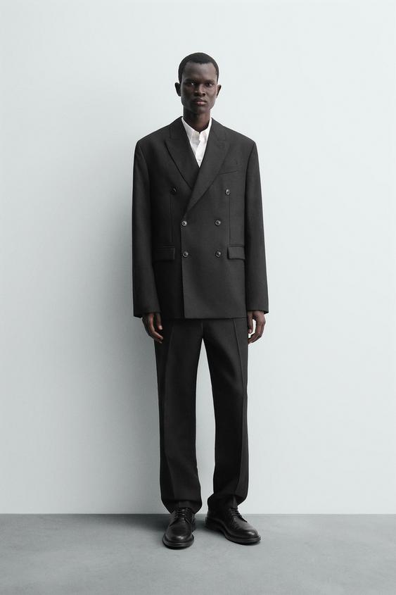 BLAZER DOPPIOPETTO DA COMPLETO 100% LANA Nero ZARA Italia Italy