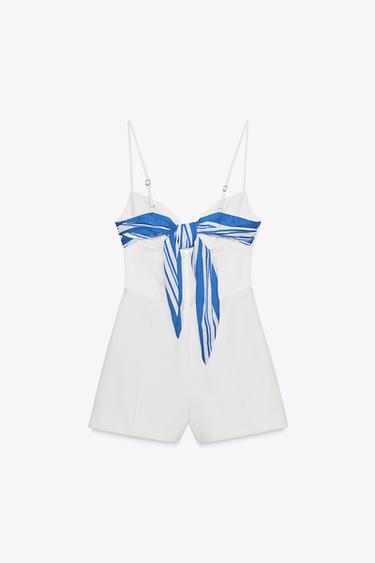 STRIPED SCARF PRINT CUT-OUT PLAYSUIT - White by Zara - Image 1