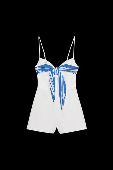 STRIPED SCARF PRINT CUT-OUT PLAYSUIT - White by Zara