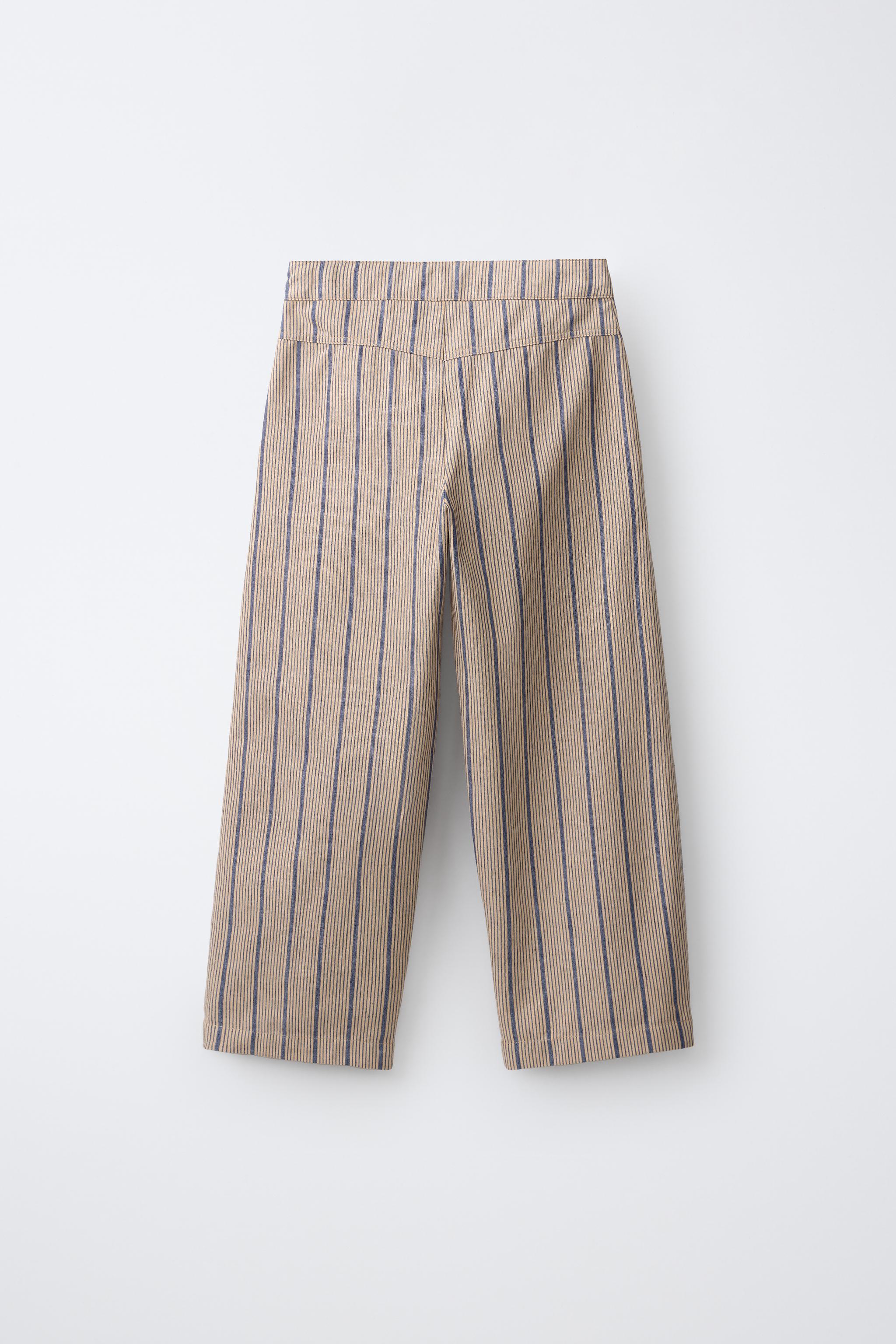 Детские брюки Zara STRIPED LINEN BLEND BALLOON PANTS — фото 3