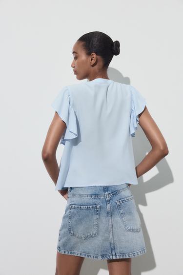CHEMISE MANCHES COURTES VOLANT - Bleu clair de Zara - Image 4