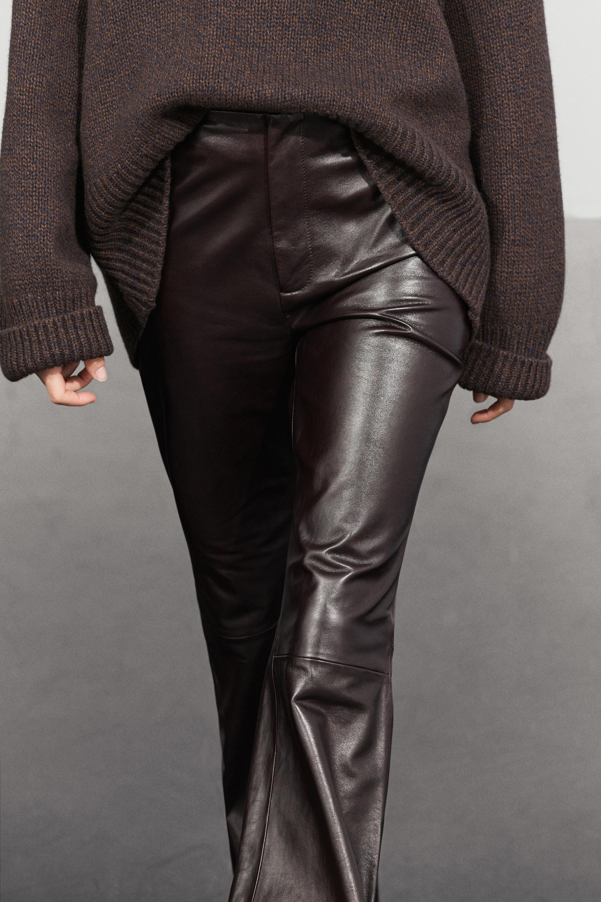 Nappa leather flare fit pants with seams