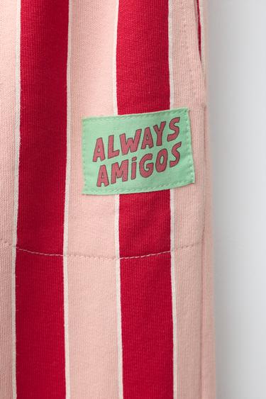 Zara STRIPED RELAXED FIT PANTS WITH LABEL - Red