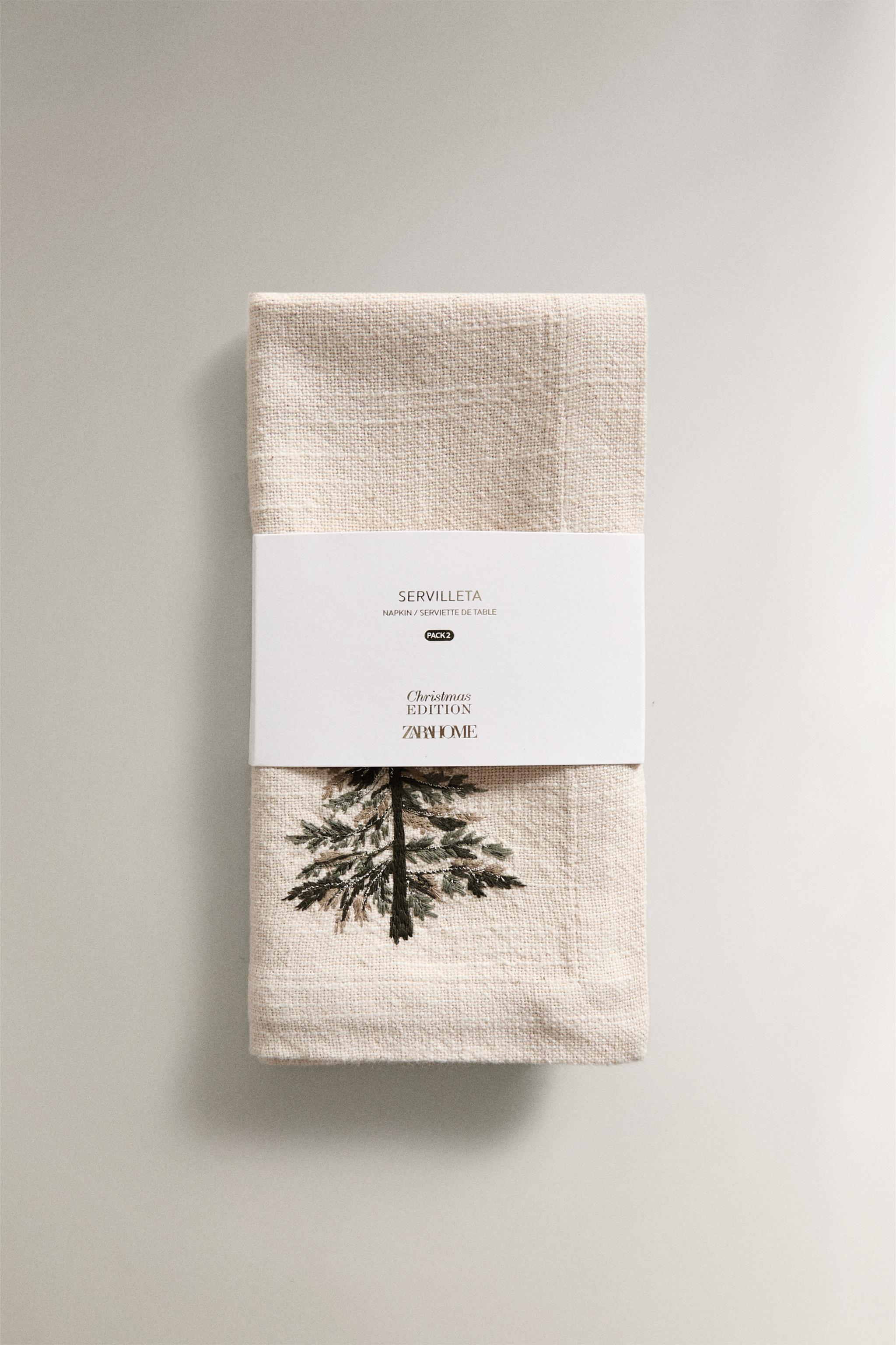 LOT DE SERVIETTES DE TABLE COTON BRODERIE SAPIN DE NOËL (LOT DE 2)